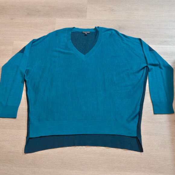 Eileen Fisher Arctic Green Sweater Women's Large 100% Royal Alpaca Colorblock - Picture 3 of 6